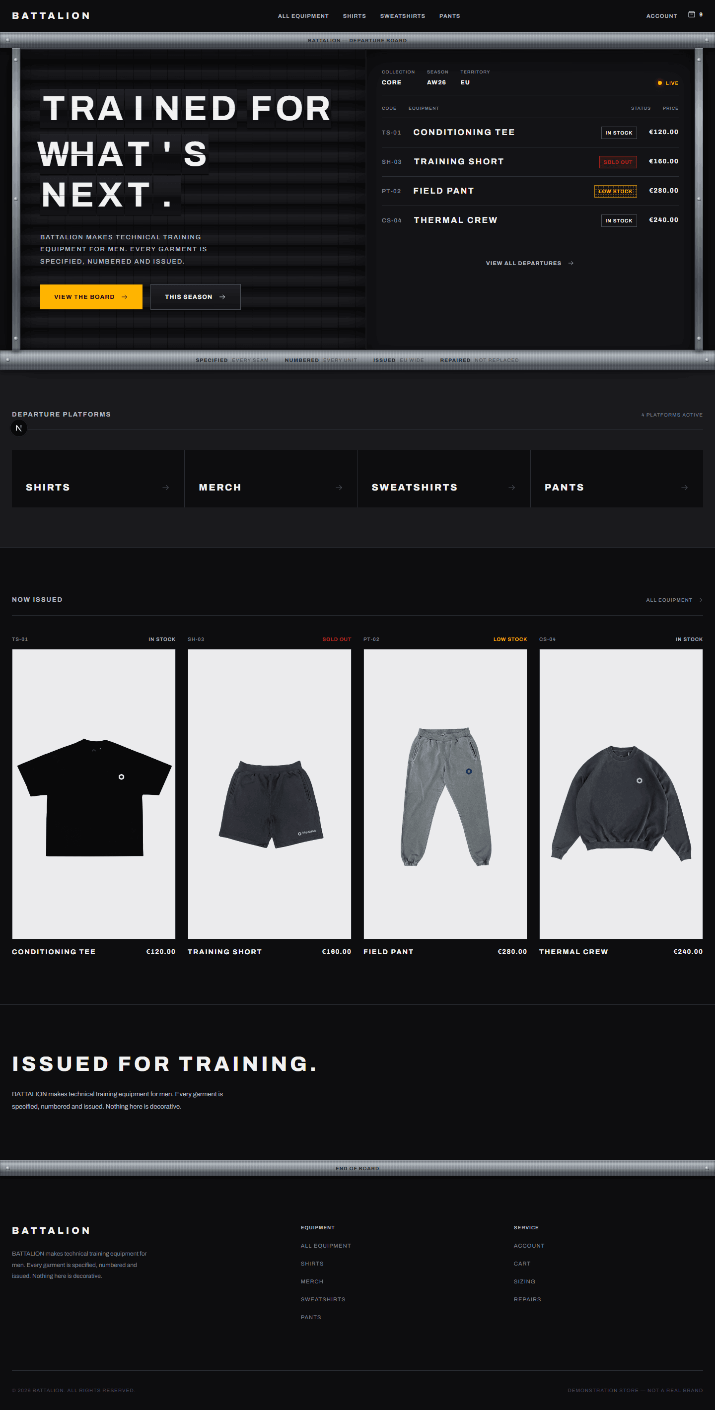 Battalion — a dark, technical menswear storefront