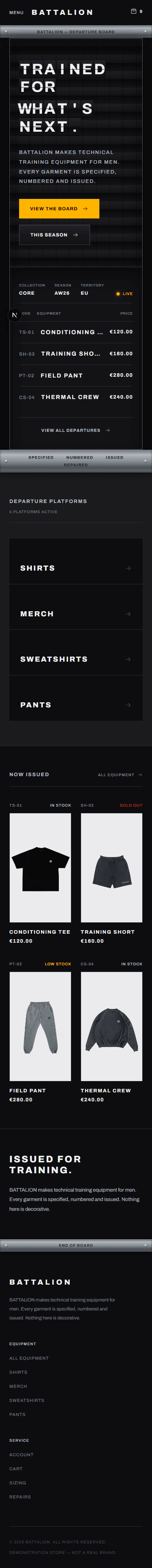 Battalion, a technical menswear store built on the Aperno platform